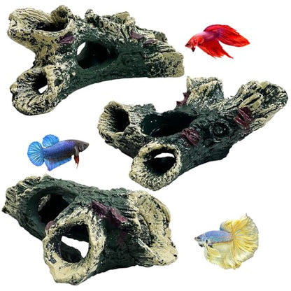 Tfwadmx Decaying Trunk Aquarium Ornament, Betta Fish Hideout Caves - Small Resin Aquarium Decoration Log with Holes for 20 Gallon Fish Tank - size: Style 2 (3 PCS)