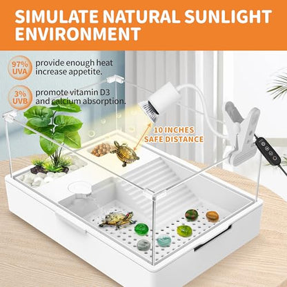 GOZILLA Reptile Heat Lamp, Turtle Lamp with 360° Goose Neck Rotatable Timing & Dimming Cycle Timer, 25W+50W UVA/UVB Reptile Light Bulbs for Reptiles and Amphibian Tanks, Terrariums and Cages.(White) - color: Goose Neck-White