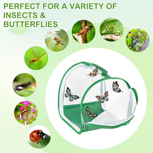 M METERXITY Butterfly Habitat Cage Terrarium, Outdoor Collapsible Mesh Pop-up with Zipper Protection for Breeding Butterfly/Ladybug, Mesh Plant Enclosure [White with Green, 8 x 8 x 8 Inch]