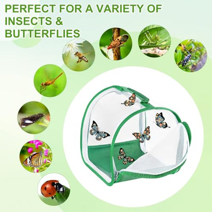M METERXITY Butterfly Habitat Cage Terrarium, Outdoor Collapsible Mesh Pop-up with Zipper Protection for Breeding Butterfly/Ladybug, Mesh Plant Enclosure [White with Green, 8 x 8 x 8 Inch]