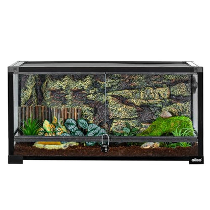 Glass Reptile Terrarium, 32"x16"x16" Bearded Dragon Tank with One-Hand Opening Front Doors, Top and Front Ventilation, Reptile Lounge Habitat for Bearded Dragon Ball Python Snake Gecko - style: 32"x16"x16"(36 Gal)