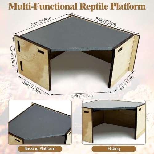 Tfwadmx Bearded Dragon Basking Platform with Hideout Wooden Lizard Hideout Reptile Slate Rocks Basking Platform with Hiding Cave Tank Accessories for Lizards Snakes Tortoise - size: Style 1: 9.4" x 8.6" x 4.5"
