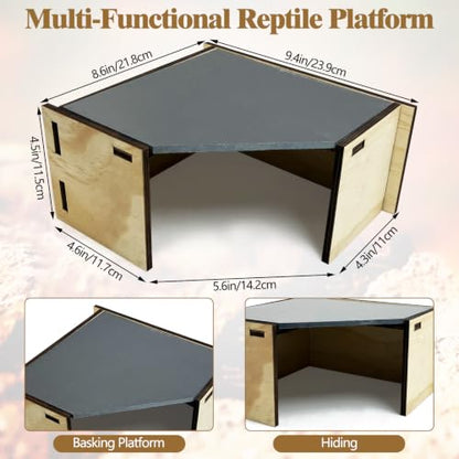Tfwadmx Bearded Dragon Basking Platform with Hideout Wooden Lizard Hideout Reptile Slate Rocks Basking Platform with Hiding Cave Tank Accessories for Lizards Snakes Tortoise - size: Style 1: 9.4" x 8.6" x 4.5"