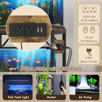 Heybly 5-10Gal Fish Tank Stand with Drawer, Power Outlet,200lbs HAS002SSR-1 | Aquarium Stand,Heavy Duty Metal Frame for Fish Tank, Turtle & Reptile Terrarium, 20.5" × 10.2" Top, Rustic Brown - color: Rustic Brown, size: 5-10 gal