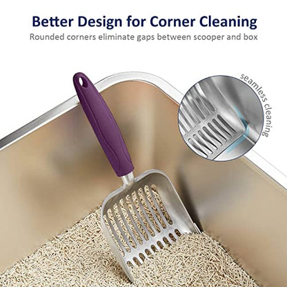 Cat Litter Scoop, Aluminum Alloy Sifter, Kitty Metal Scooper, Deep Shovel, Long Handle, Poop Sifting, Kitten Pooper Lifter, Durable, Heavy Duty, for Litter Box - color: FLAT Aluminum \ #07 Violet Handle, size: Small