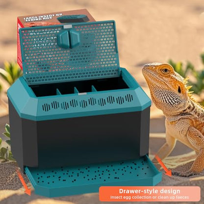 XIGETRAIL Feeder Insect Habitat for Crickets, Dubia Roaches, Breadworms | For Reptile Live Food Storage & Breeding,Ventilated Cricket Keeper(9.25" L x 6.29" W x 5.7" H)