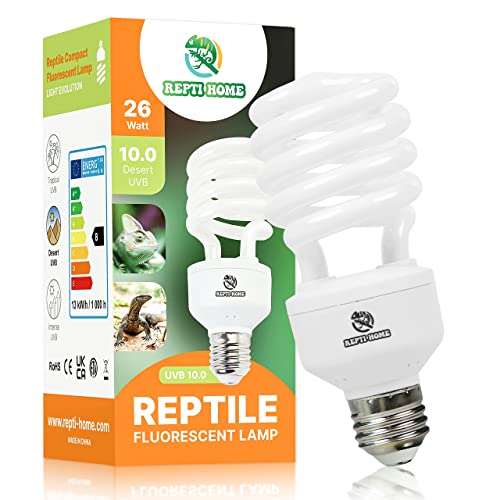 UVB Reptile Light 10.0, 26W Desert UVA UVB Bulb for Reptiles, Compact Desert Terrarium Lamp, Reptile UVB Light Bulb for Bearded Dragon, Lizard, Tortoise, Snake, Gecko - size: 10.0-26