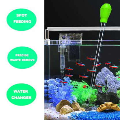 50ml Manual Coral Fish Feeder/Water Changer/Waste Remover with 2pcs Extension Pipes, Fecsam 17.7inch Aquarium Clean Tool for Fish Tank Cleaning, Aquatic Pipette Dropper, Gravel Cleaner Siphon