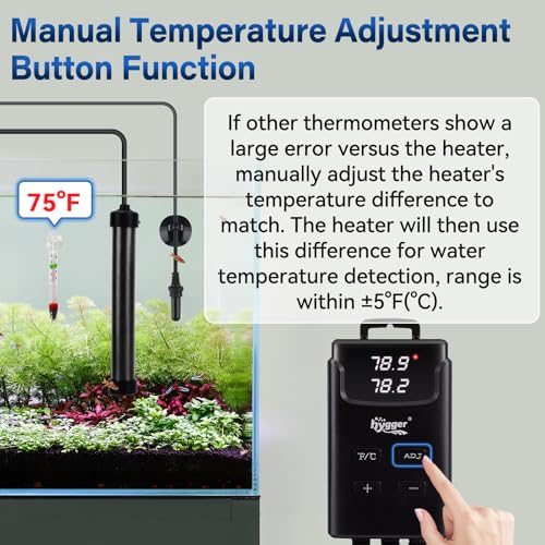 hygger Aquarium Heater,Submersible Fish Tank Heater with External Digital Display, Including Overheat & Leakage Protection and Temperature Sensor for Freshwater and Saltwater (100W for 16gal~26gal) - size: 100W for 16gal~26gal