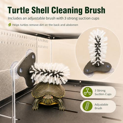 Extra Large Turtle Basking Platform for Aquatic Turtles with Turtle Brush | Stainless Steel Turtle Dock with Non-Slip Acrylic Ramp, Flip-Open Lid ,Escape-Proof, Fits 15-25" Wide Aquariums Tank