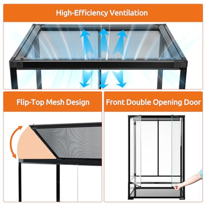 67 Gallon Tempered Glass Reptile Tank, 24" x 18" x 36" Reptile Terrarium,Reptile Enclosure with Front Opening Sliding Double Doors, Top Ventilation, Removable Door Easy to Feed and Clean - size: 24" x 18" x 36"
