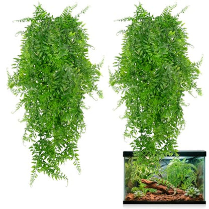 RAINFLOW 2PCS Fake Hanging Plants - Artificial Reptile Habitat Vines | UV Resistant Artificial Boston Ferns for Bearded, Dragon, Snake. Geckos, Hermit Crab, Lizard, Chameleon, 30 Inch - size: 30"x5.1"
