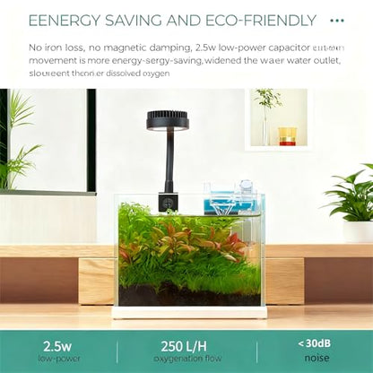 Hang On Back Aquarium Filter for 2–10 Gallon Fish Tank, Ultra Quiet Small Aquarium Filter for Home Use, Adjustable Waterfall Oxygenation, 2.5W USB Powered, Clear Compact Design