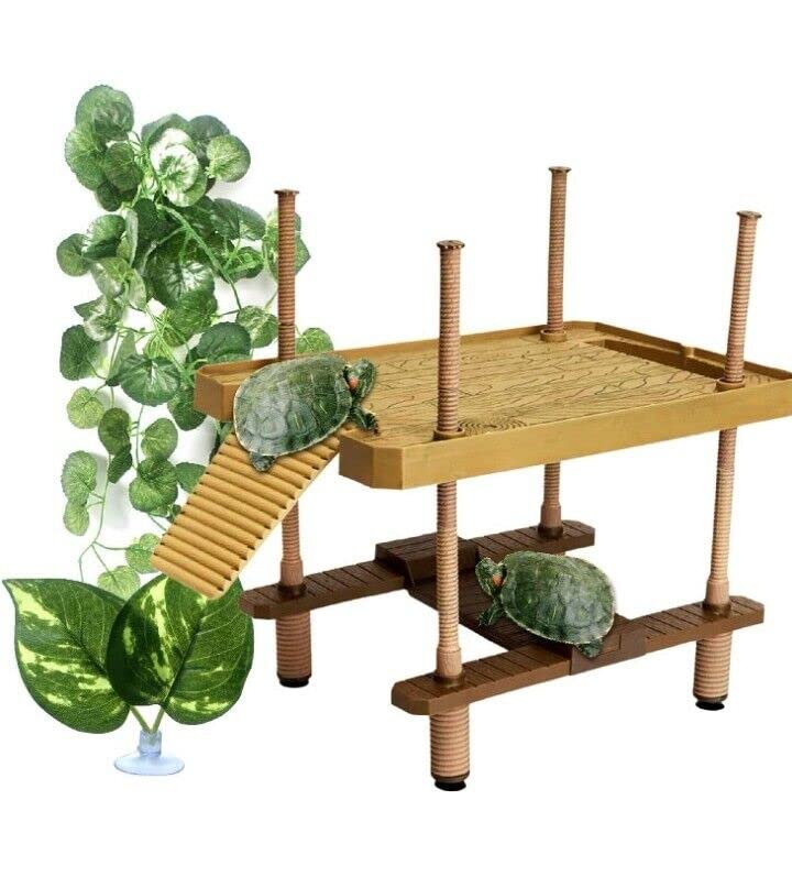 Turtle Pier Basking Platform Aquarium Fish Tank Reptile Floating Dock Pier Decor Decorative, Functional, and Naturally Inspired 16" Ramp Ladder Tank with Ramp Ladder for Aquariums Tank