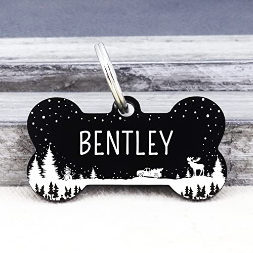 UltraJoys Stainless Steel Pet ID Name Tags, Personalized Front and Back Engraving, Custom Cat and Dog Tags with Bone Shape and Snow Christmas Design, Small - color: Bone-snow, size: Small