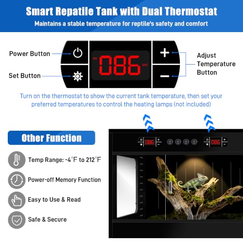 PVC Reptile Tank Enclosure-40 Gallon Intelligent Bearded Dragon Tank, Front Opening Reptile Terrarium 39x15.7x15.7 with Temperature Controller, Mat & Sliding Door Handle for Snake Lizard Gecko