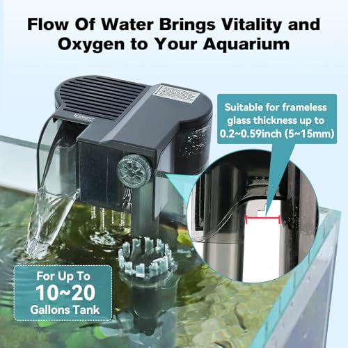 hygger Hang On Back Aquarium Filter, Fish Tank Filter for Tank 10~20 Gal | Small Waterfall Filtration System, Adjustable Water Flow with Surface Skimmer, Replaceable Sponge Quiet Hanging Filter - size: L