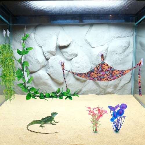 9 PCS Bearded Dragon Tank Accessories with Plastic Reptile Plants | Flexible Vine Jungle Climb with Leaves, Polyester Bearded Dragon Hammock, Background Decor for Gecko Chameleon Snake Lizard