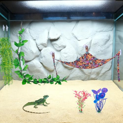 9 PCS Bearded Dragon Tank Accessories with Plastic Reptile Plants | Flexible Vine Jungle Climb with Leaves, Polyester Bearded Dragon Hammock, Background Decor for Gecko Chameleon Snake Lizard