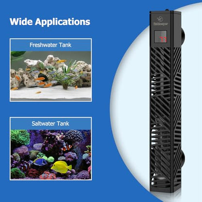 fishkeeper Adjustable Fish Tank Heater 200W/300W for 1-80 Gallon Aquariums | Explosion Proof Submersible Aquarium Heater with LED Digital Display and Overheat Protection for Saltwater & Freshwater Tanks - size: 200W(for 26-53 Gal)