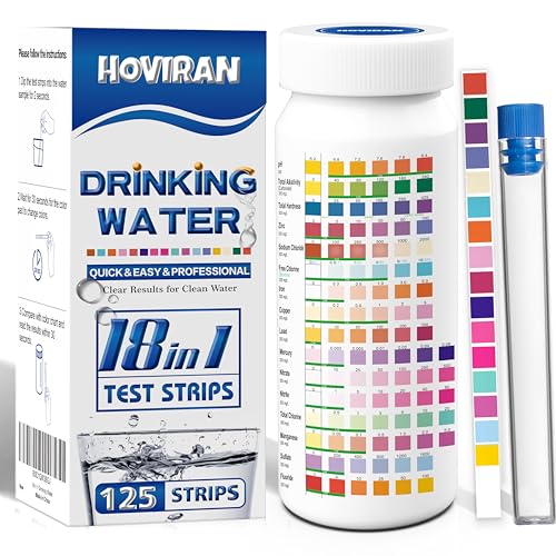 Drinking Water Test Strips 125ct 18 Parameters, Home Water Test Kit | Easy to Use Water Testing Kit for Lead, Hardness, Iron, Copper, Heavy Metals, Chlorine, Nitrate and More - color: Blue