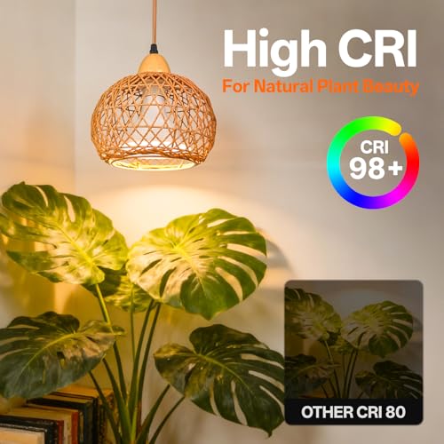 Hanging Grow Light for Indoor Plants 18W | Full Spectrum Plant Light, With 4H/9H/14H Timer, Boho Rattan Shade, 3800K Hanging Lights for Indoor Plants - size: Rattan Lantern-Hanging