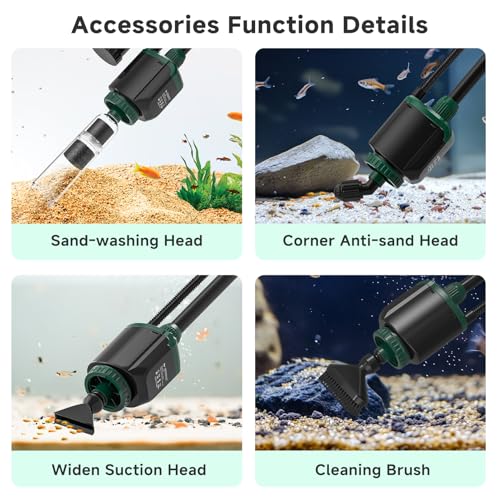 AQQA 6-in-1 Aquarium Gravel Cleaner, 600GPH Adjustable Water Flow Aquarium Vacuum | Electric DC Fish Tank Cleaner, Extendable Length, Supports Changing Water, Washing Sand, Water Filtering and Circulation