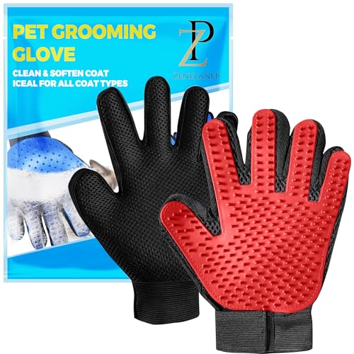 Upgrade Pet Grooming Gloves, Grooming Gloves for Dogs, Cats, Rabbits & Horses with Long and Short Hair, Efficient Pets Hair Remover Mittens - 1 Pair (Red) - color: Red