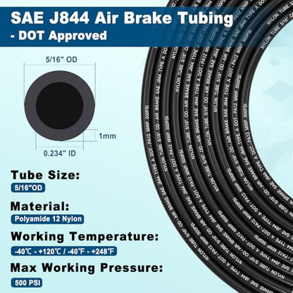 5/16" DOT Air Line, 35FT SAE J844 PA12 Nylon Air Tubing with Cutter | 5/16" DOT-Approved Brake Line, Flexible PA12 Nylon Tubing for Air Suspension Kit, Truck Trailer Brake System & Fluid Transfer - size: 5/16" OD 35FT