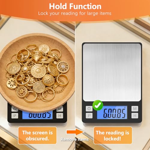 BOMATA 0.01g High Precision Jewelry Scale, 1000g Digital Gram Scale, Black | Small & Portable Design with Hold, Tare & Counting Function, Precise for Gold, Bullion, Coins, Gemstones & Crafts - color: Black