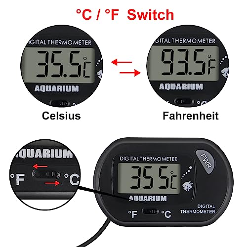 2Pack Digital Aquarium Thermometer with Large LCD Display, Reptile Thermometer for Vehicle, Terrarium, Fish Tank, Refrigerator