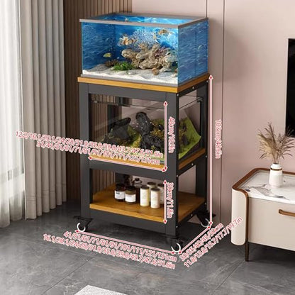 Movable Aquarium Stand with Wheels, Storage Shelves for Living Room, Bedroom & Office - Durable Fish Tank Rack, Space-Saving Design, Easy Mobility, Stylish Home Decor,Black+white,101x40x103c
