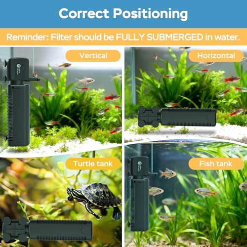 AquaMiracle Fish Tank Filter with Timer & Filter Sponge, 225GPH U - V Aquarium Filter with Aeration & Rainfall Modes, Effective Turtle Filter for Green Water Control (20-70 Gal Tank)