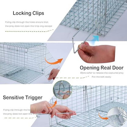 Live Animal Trap Cage with Cover, Heavy Duty Cat Trap for Stray Cats | Folding Skunk Traps Cage with Real Door for Raccoon, Groundhog, Skunk, Feral Cats, Squirrel-(32 x 10 x 12 inches)