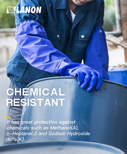 LANON 26" Elbow Length PVC Chemical Resistant Glove,Waterproof,Blue,Large | Waterproof,Long Sleeve Work Gloves,Cotton Liner(Excluding Sleeves),Non-Slip Grip,Heavy-Duty,Acid,Alkali & Oil Protection - size: Large (Pack of 1)