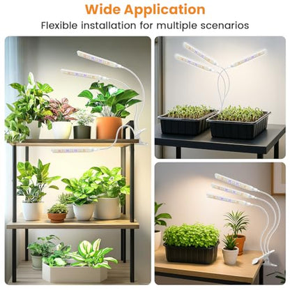 Kullsinss Clip-on Plant Lights for Indoor Growing, 171 LEDs 24W Grow Light | White 3-Gooseneck Plant Lamp for Seedlings, Full Spectrum Grow Lamp with Red Blue Yellow White LEDs, Timer & Dimmable - size: 3 Heads--White