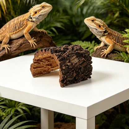 Natural Reptile Hideout: Terrarium Accessory Cork Bark Shelter - Rustic Reptile Tunnel Cave for Leopard Gecko, Bearded Dragon, Snake Climbing Hiding 6.7"X6.2"X4.3" - size: 17.00X15.80X11.00CM
