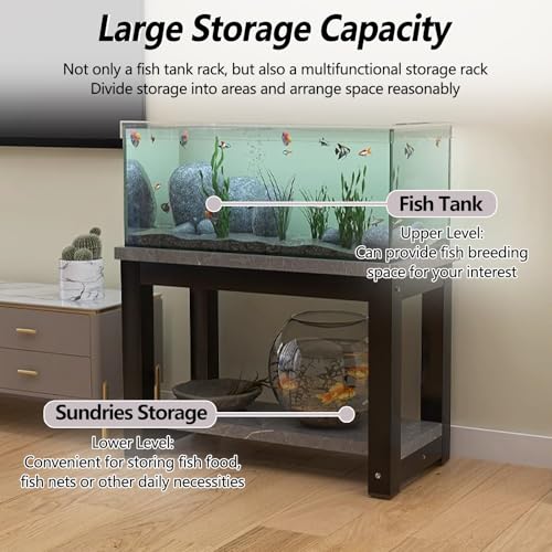 Sturdy 2-Layer Fish Tank Stand, Easy Assembly Aquarium Rack, Floor-Standing Terrarium Shelf for Home/Office, Brown (19.7x11.8in) - Perfect for Fish Lovers,Brown,50x30cm/19.7x11.8in