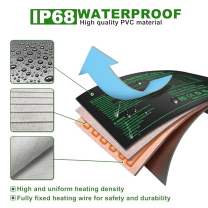Seedling Heat Mat with Built-in Temperature Controller (2 Pack), 10" x 20.75" Plant Heating Pad with Thermostat for Indoor Seed Starting Germination Hydroponics Waterproof - size: 10" x 20.75" in Thermostat 2 Pack