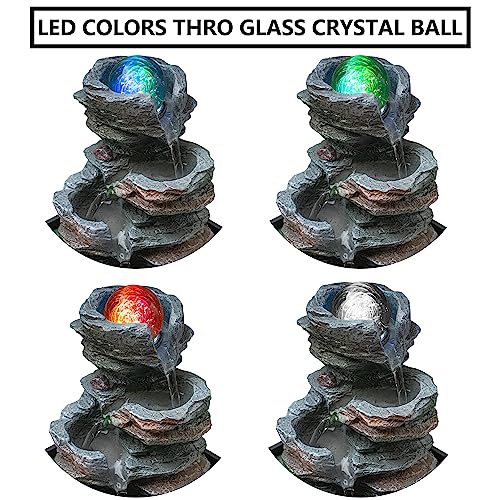 Father'sDen Tabletop Water Fountain-Indoor Waterfall-Desk Fountain-Audible Relaxing Waterfall Sounds from mini Water Feature with Inspiring LED Colors from Spinning Glass Ball