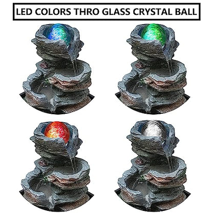 Father'sDen Tabletop Water Fountain-Indoor Waterfall-Desk Fountain-Audible Relaxing Waterfall Sounds from mini Water Feature with Inspiring LED Colors from Spinning Glass Ball