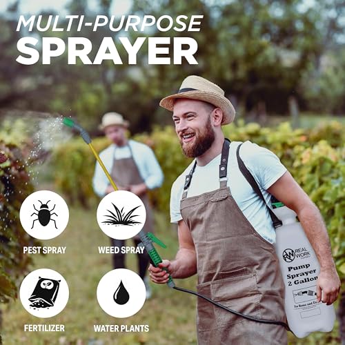 REALWORK 2pk 2-Gallon Handheld Tank Sprayer with Easy-Carry Shoulder Strap for Lawn, Garden, Yard, in Translucent White - size: 2 gallon