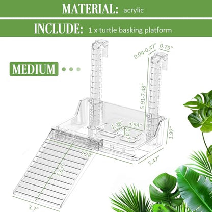 La La Pet Elevated Hanging Turtle Basking Platform with Removable Ladder Food Bowls Adjustable Clear Acrylic Turtle Resting Terrace Reptile Habitat for Fish Tank Aquarium Decor M - size: Medium