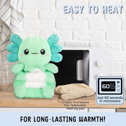 Axolotl Unscented 2Lbs Heating Pad for Neck Shoulders and Back Wrap Microwavable, Heatable 22.5" Cute Warm Stuffed Animals Neck Warmer - Axolotl Gifts for Women Girls and Kids - style: Mint Axolotl Neck Wrap