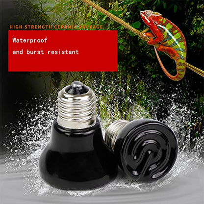 50W Mini Reptile Heat Lamp Bulb E26 Base Non-Light Emitting Infrared Ceramic Heat Emitter for Terrariums Turtles, Lizards, Snakes, and Small Pets 2-Pack