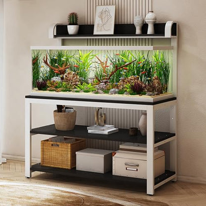 Adjustable Metal Aquarium Stand with Storage Shelf - Height Adjustable, Open Design for Home & Office - Sturdy & Stylish Fish Tank Holder,White+black,100x30x144cm - size: 100x30x144cm
