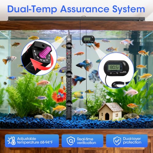 MQ Submersible Aquarium Heater Auto Thermostat, 300W Fish Tank Heater for 35-60 Gallon with LCD Digital Aquarium Thermometer, Shatter-Proof and Blast-Proof - size: 300W for 35-60 Gallon