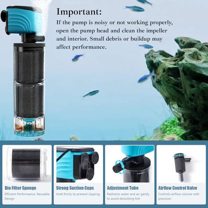 Submersible Aquarium Filter, Upgraded 50-150 Gallon Fish Tank Filter with Fish Guard, Internal Whisper Pump for Turtle Tank, Fresh/Saltwater, Debris Tray, Check Valve, 12-Inch