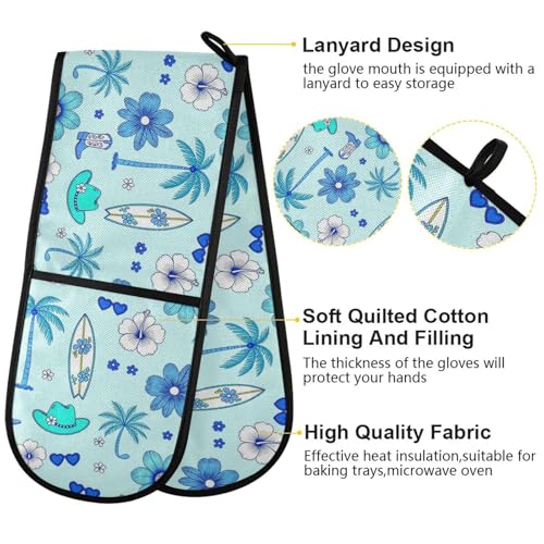 Dual-functionality Mitts and Pot Holders Sets High Heat Resistant Pot Holder Gloves Kitchen Aid BBQ (Summer Beach Blue Surf) - color: Summer Beach Blue Surf