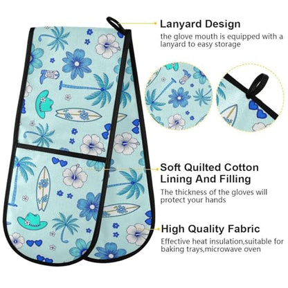 Dual-functionality Mitts and Pot Holders Sets High Heat Resistant Pot Holder Gloves Kitchen Aid BBQ (Summer Beach Blue Surf) - color: Summer Beach Blue Surf